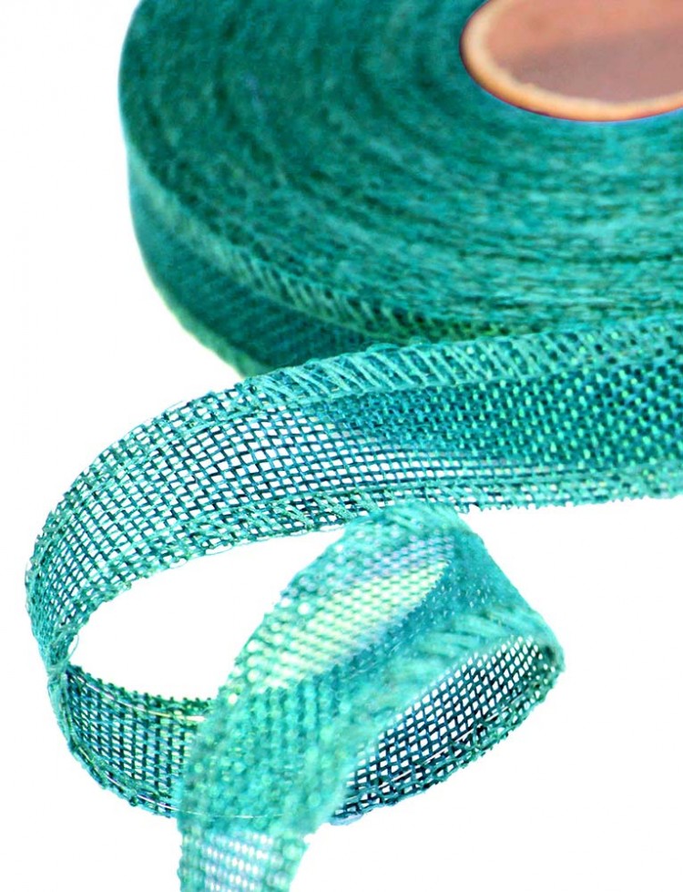 Лента Лен искусственный с проволокой 2,5см*25ярд Светло-бирюзовый 1/100 Арт: 5511-25/18