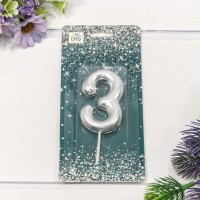 Свеча для торта Цифра 3 Серебряный 6см 1/12 1/120 Арт: 20014/3