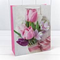 Пакет подарочный с блёстками "Тюльпаны" (микс 312) 26*32*10 210г 1/20 1/240 Арт: 000312C - Пакет подарочный с блёстками "Тюльпаны" (микс 312) 26*32*10 210г 1/20 1/240 Арт: 000312C