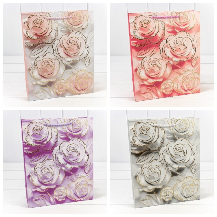 Пакет подарочный с тиснением "Цветы" (микс 113) 26*32*10 210г 1/20 1/240 Арт: 000113C