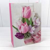 Пакет подарочный с блёстками "Тюльпаны" (микс 312) 30*41,5*12 210г 1/20 1/80 Арт: 000312A - Пакет подарочный с блёстками "Тюльпаны" (микс 312) 30*41,5*12 210г 1/20 1/80 Арт: 000312A