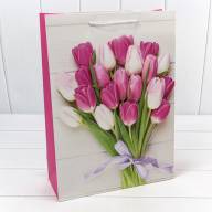 Пакет подарочный с блёстками "Тюльпаны" (микс 312) 30*41,5*12 210г 1/20 1/80 Арт: 000312A - Пакет подарочный с блёстками "Тюльпаны" (микс 312) 30*41,5*12 210г 1/20 1/80 Арт: 000312A