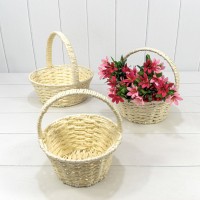 Корзины плетёные Круглые Набор 1/3 25*10 (±5%) из бумаги с ручкой Бежевый 1/20 Арт: 420181/122