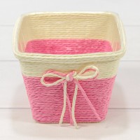 Кашпо плетёное Квадратное 13*13*10 (±5%) из бумаги с бантиком Розовый 1/80 Арт: 420142/2