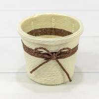 Кашпо плетёное Круглое 10*9 (±5%) из бумаги с бантиком Бежевый 1/100 Арт: 420144/9