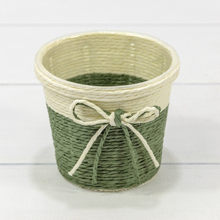 Кашпо плетёное Круглое 10*9 (±5%) из бумаги с бантиком Зелёный 1/100 Арт: 420144/11