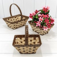 Корзины плетёные Прямоугольные Набор 1/3 24*18*10/27 (±5%) из пластика с ручкой Коричневый/Бежевый 1/20 Арт: 420176/2197