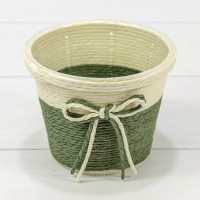 Кашпо плетёное Круглое 12*9 (±5%) из бумаги с бантиком Зелёный 1/80 Арт: 420145/11