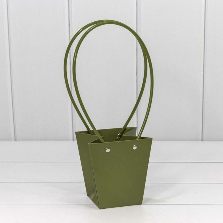 Пакет подарочный "Ваза для цветов" 12,5*12*8 Оливково-зелёный 1/10 1/200 Арт: 000171H/27