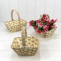 Корзины плетёные Прямоугольные Набор 1/3 27*20*10 (±5%) из бумаги с ручкой Бежевый 1/20 Арт: 420182/122