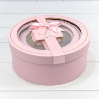 Коробки Круглые Набор 1/3 28*11,5 с окошком и бантом Розовый 1/12 Арт: 721302/1