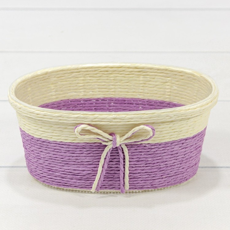 Кашпо плетёное Овальное 18*11*8 (±5%) из бумаги с бантиком Фиолетовый 1/100 Арт: 420143/13