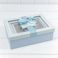 Коробки Прямоугольные Набор 1/3 29*21*9,5 с окошком и бантом Голубой 1/12 Арт: 721307/3
