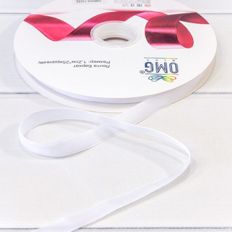 Лента Бархат 1,2см*25ярд Белый 1/21 1/84 Арт: 592-12/49