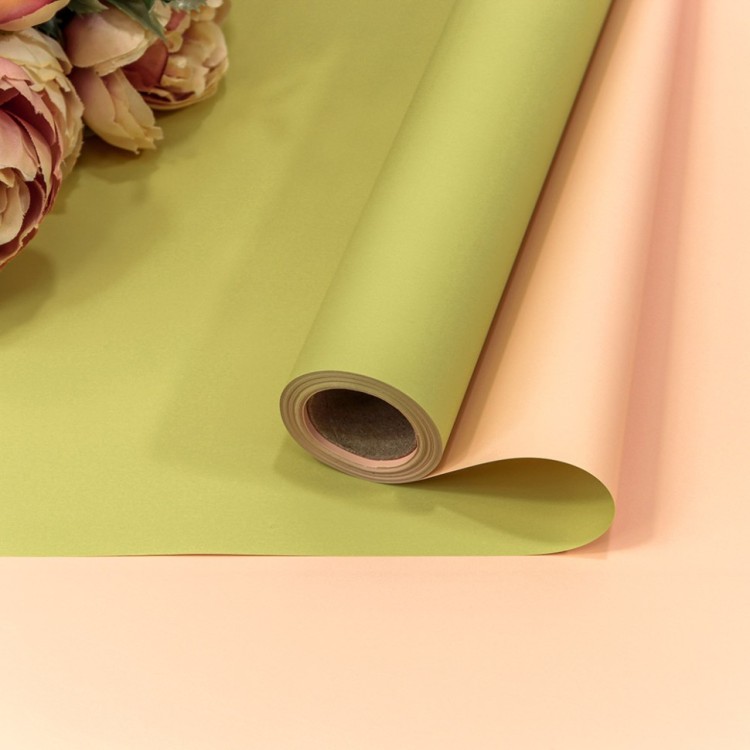 Плёнка 0,58*10м матовая двухсторонняя 60мкм Светлый жёлто-зелёный/Персиковый 1/30 Арт: 1604/6022