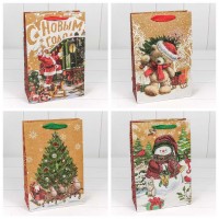 Пакет подарочный Крафт "Новогодний" (микс) 20*30*10 1/20 1/240 Арт: 300367K