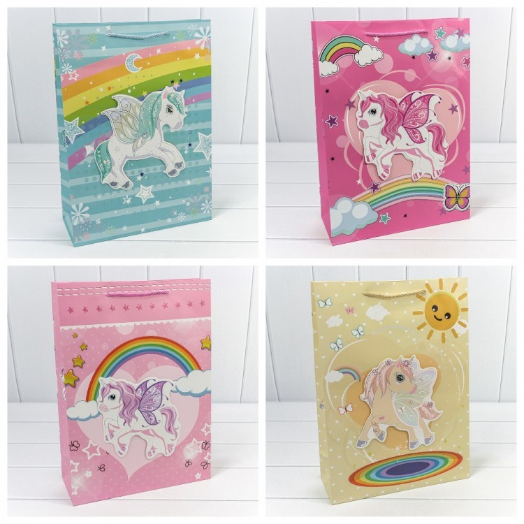Пакет подарочный с 3D аппликацией "Единороги" (микс) 30*41,5*12 210г 1/20 1/120 Арт: 000333A