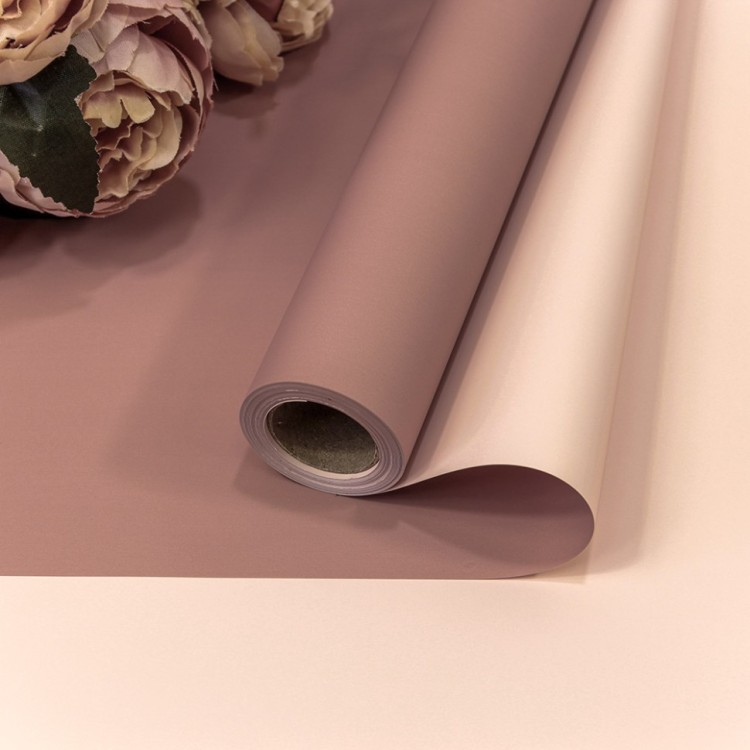 Плёнка 0,58*10м матовая двухсторонняя 60мкм Серо-коричневый/Персиковый 1/30 Арт: 1604/7613