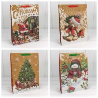 Пакет подарочный Крафт "Новогодний" (микс) 33*45*15 1/20 1/120 Арт: 300367A