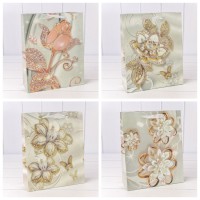 Пакет подарочный с блёстками "Цветы" (микс 202) 26*32*11 230г 1/20 1/240 Арт: 000202C