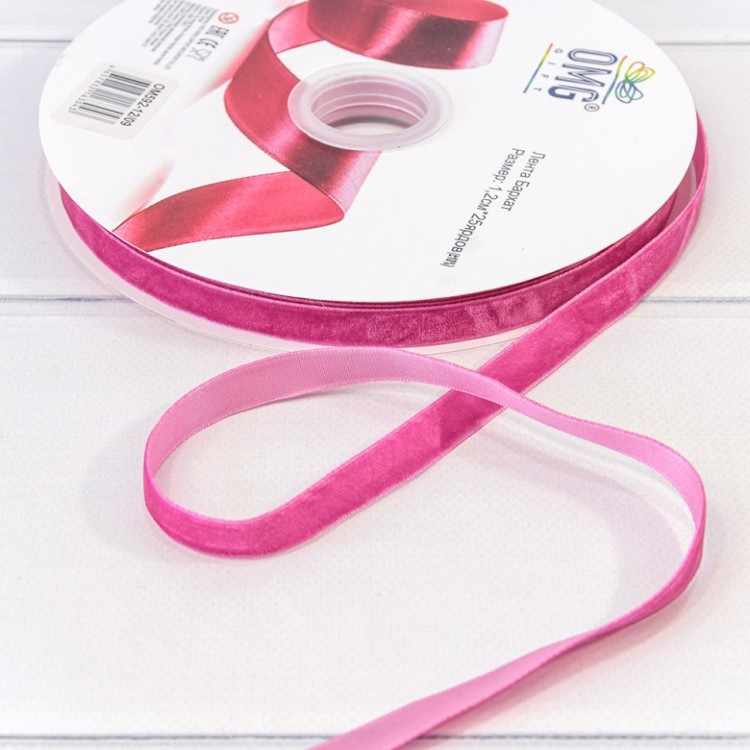 Лента Бархат 1,2см*25ярд Малиново-розовый 1/16 1/64 Арт: 592-12/09