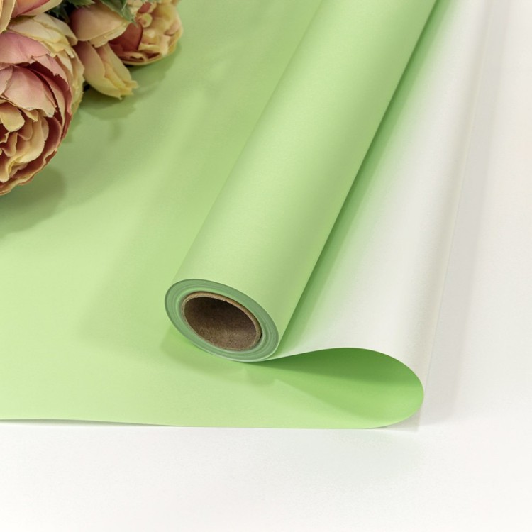 Плёнка 0,58*10м матовая двухсторонняя 60мкм Светло-салатовый/Серебристый 1/30 Арт: 1604/580