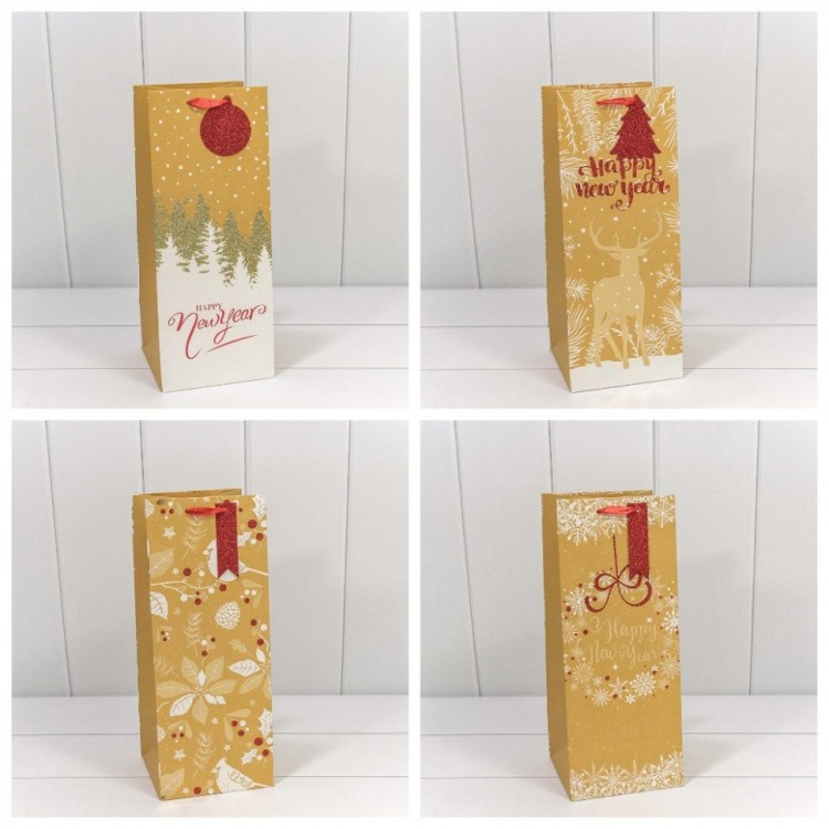 Пакет подарочный с тиснением и блёстками (микс) 14*35*14 210г 1/20 1/120 Арт: 300293M