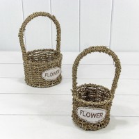 Корзины плетёные Круглые Набор 1/2 15*27 (±5%) из водорослей с ручкой Натуральный 1/36 Арт: 420149/3