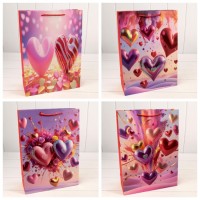 Пакет подарочный с 3D аппликацией "Сердца" (микс 112) 30*41,5*12 210г 1/20 1/80 Арт: 000112A