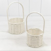 Корзины плетёные Круглые Набор 1/2 15*10 (±5%) из пластика с ручкой Белый 1/36 Арт: 420173/1