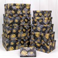 Коробки Прямоугольные Набор 1/10 34*26*15,3 "Листья на чёрном фоне" 1/6 Арт: 721604/1812 - Коробки Прямоугольные Набор 1/10 34*26*15,3 "Листья на чёрном фоне" 1/6 Арт: 721604/1812