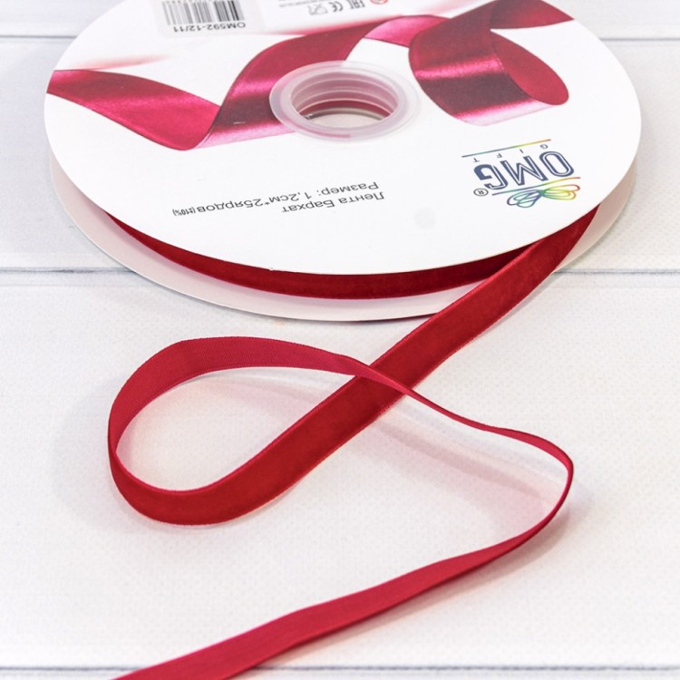 Лента Бархат 1,2см*25ярд Тёмно-красный 1/16 1/52 Арт: 592-12/11