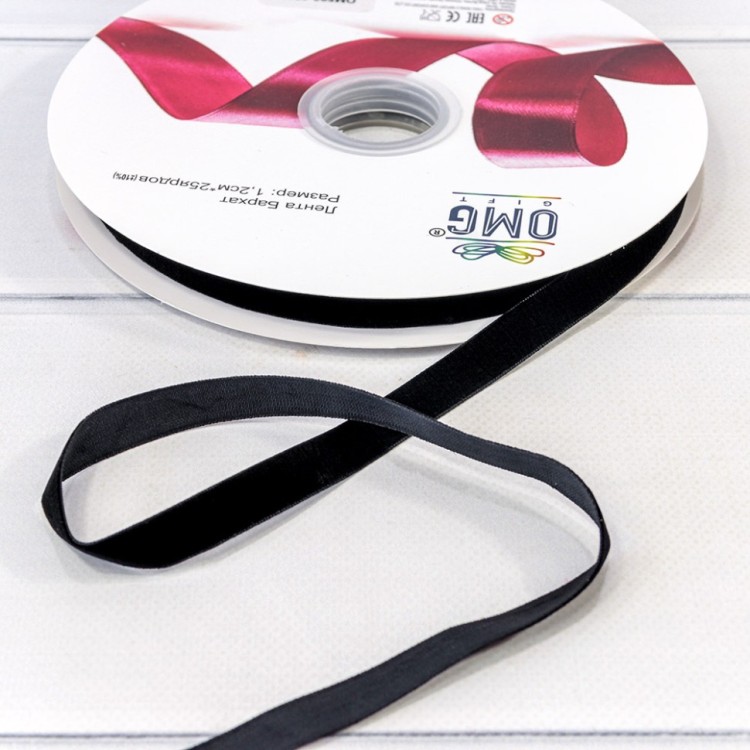 Лента Бархат 1,2см*25ярд Чёрный 1/16 1/64 Арт: 592-12/50