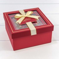 Коробки Квадратные Набор 1/3 19*19*9,5 с окошком и бантом Красный 1/18 Арт: 721308/2