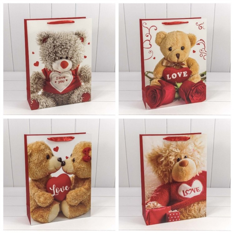 Пакет подарочный "Мишки с сердцами" (микс) 31*42*12 210г 1/20 1/120 Арт: 00016A