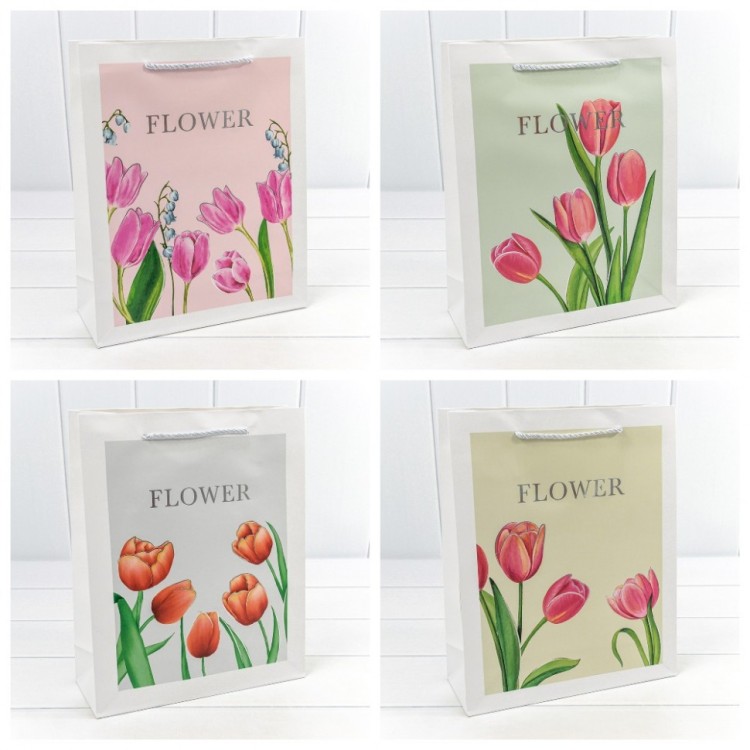 Пакет подарочный с тиснением "Flower" (микс) 26*32*10 210г 1/20 1/240 Арт: 000254C