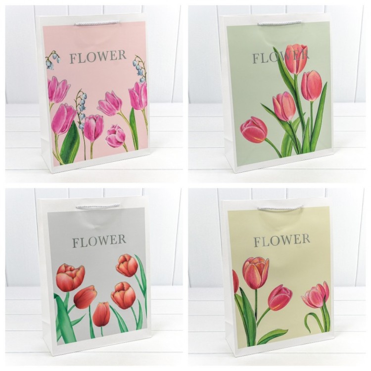 Пакет подарочный с тиснением "Flower" (микс) 30*41,5*12 210г 1/20 1/80 Арт: 000254A
