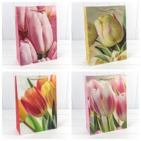 Пакет подарочный с блёстками "Тюльпаны" (микс) 30*41,5*12 210г 1/20 1/80 Арт: 000256A