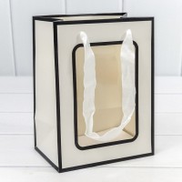 Пакет подарочный с окошком Белый/Чёрный 15*20*10 210г 1/20 1/480 Арт: 000198G/18