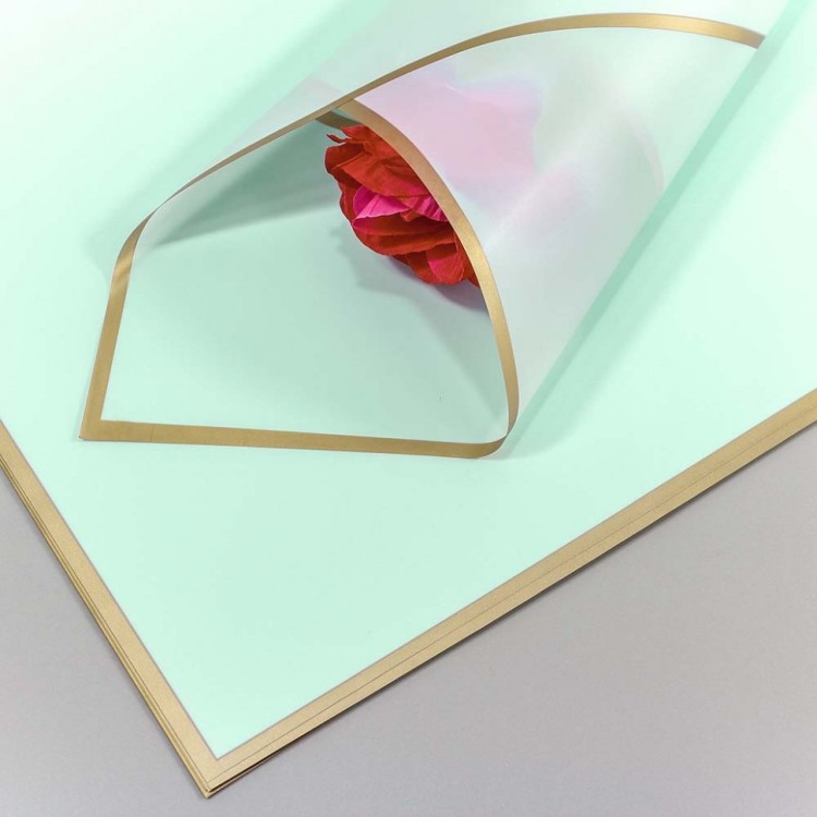 Плёнка в листах 58*58 (20 шт.) матовая с золотым краем 50мкм Зеленовато-голубой 1/60 Арт: 1640/628