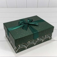 Коробки Прямоугольные Набор 1/3 28*21*11 с бантом Зелёный 1/24 Арт: 720300-553