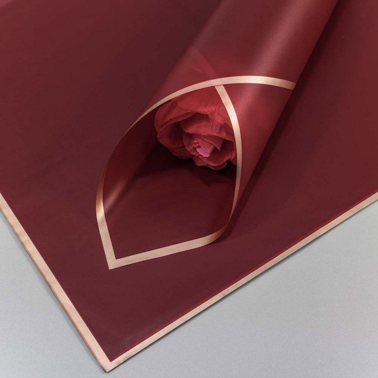Плёнка в листах 58*58 (20 шт.) матовая с золотым краем 50мкм Бордовый 1/60 Арт: 1640/2042