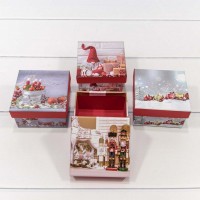 Коробка Квадратная 9,5*9,5*5,5 "Новый год" (микс 0460) 1/12 1/144 Арт: 730111/0460