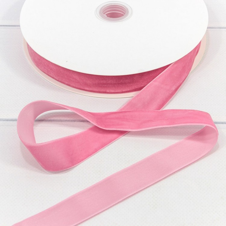 Лента Бархат 2,5см*25ярд Розовый 1/13 1/52 Арт: 592-25/07