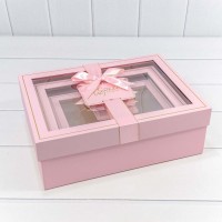 Коробки Прямоугольные Набор 1/3 33,5*25*11,5 с окошком и бантом Розовый 1/12 Арт: 721306/1