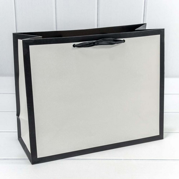 Пакет подарочный "Рамка широкая" Белый/Чёрный 32*26*13 230г 1/20 1/240 Арт: 000203CA