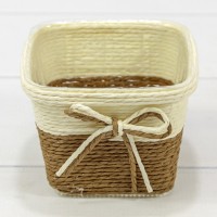 Кашпо плетёное Квадратное 11*11*8 (±5%) из бумаги с бантиком Коричневый 1/100 Арт: 420141/12