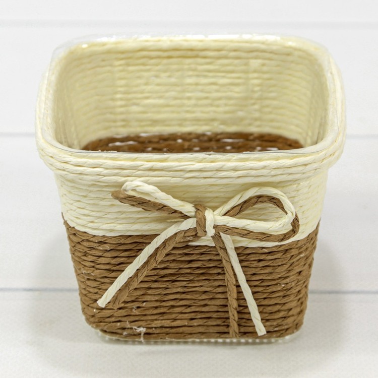 Кашпо плетёное Квадратное 11*11*8 (±5%) из бумаги с бантиком Коричневый 1/100 Арт: 420141/12