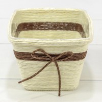 Кашпо плетёное Квадратное 13*10 (±5%) из бумаги с бантиком Бежевый 1/80 Арт: 420142/9