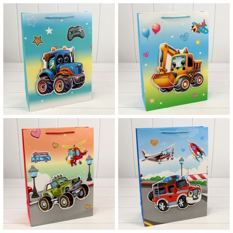 Пакет подарочный с 3D аппликацией "Детский" (микс 3) 31*40*12 1/20 1/120 Арт: 000107A